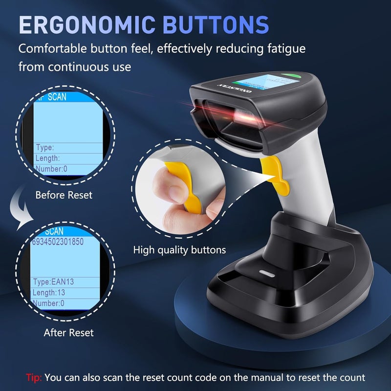 onewscan Barcode Scanner Wireless, 1D CCD Barcode Reader with Smart Base Stand 2.4G Wireless & USB Wired Connection Plug and Play Handheld Bar Code Scanners with Screen - Image 5